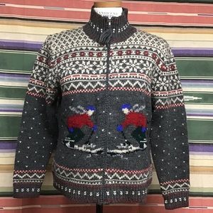 Lauren Ralph Lauren Gray and Red Ski Cardigan